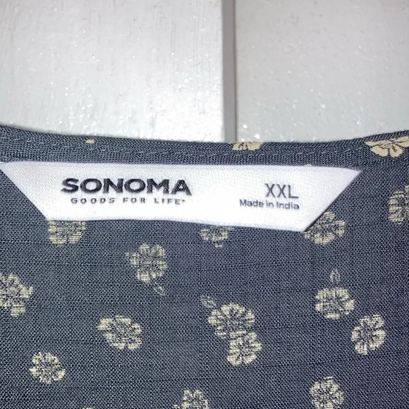 Sonoma peasant maxi length grey and floral print button down dress - Picture 2 of 10